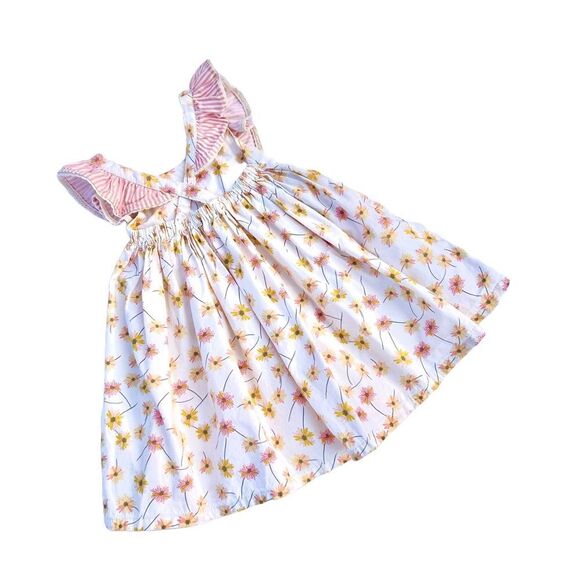 Girls Floral Indie Boheme Flutter sleeve Dress Pink Yellow flowers 3T/4T - Picture 4 of 6